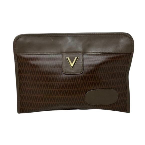 Valentino brown leather V pattern clutch bag - Picture 11 of 15